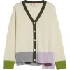 Marni Asymmetric Colorblock Cashmere Knit Cardigan In Antique White