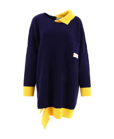 MARNI MARNI COLOR-BLOCK LOGO PATCH KNITTED DRESS