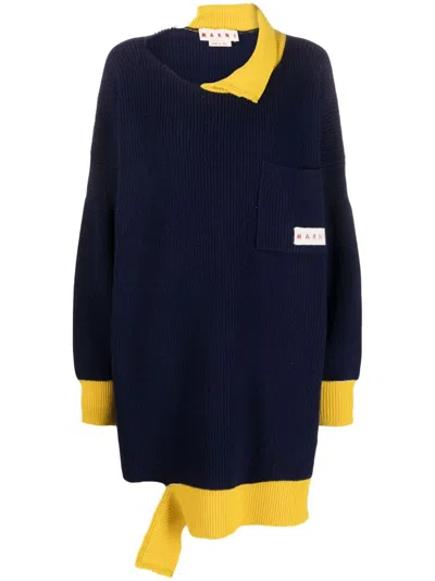 MARNI ASYMMETRIC RAW-EDGE RIBBED JUMPER