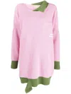 Marni Asymmetric Raw-edge Ribbed Jumper In Pink