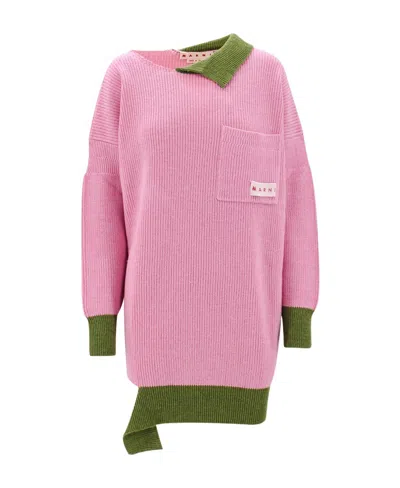 MARNI MARNI COLOR-BLOCK LOGO PATCH KNIT DRESS