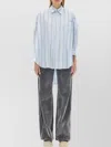 Marni Asymmetric Striped Shirt Chest Pocket In Blue