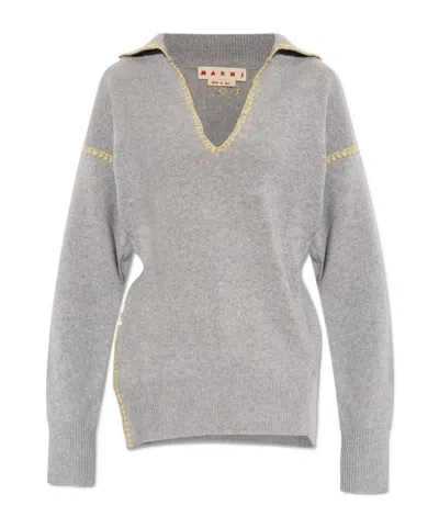 MARNI MARNI V-NECK ASYMMETRIC KNIT JUMPER