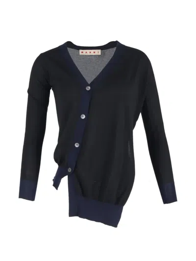 Pre-owned Marni Asymmetric Wool Cardigan In Black