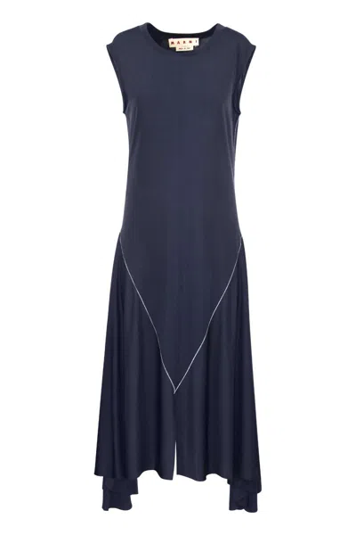 MARNI ASYMMETRICAL BLUE VISCOSE DRESS FOR WOMEN IN SS22 COLLECTION