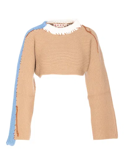 MARNI ASYMMETRICAL KNITTED CROP SWEATER