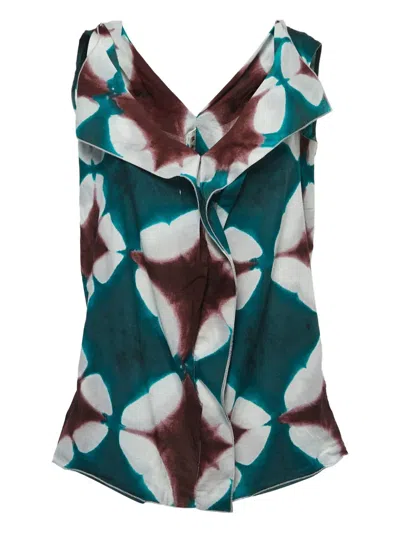 Pre-owned Marni Asymmetrical Print Top In Green