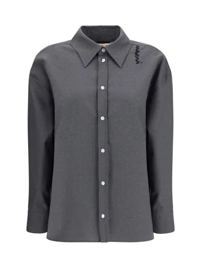 Marni Long-sleeved Wool Shirt In Grey