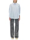 Marni Asymmetric Striped Shirt Chest Pocket In Blue