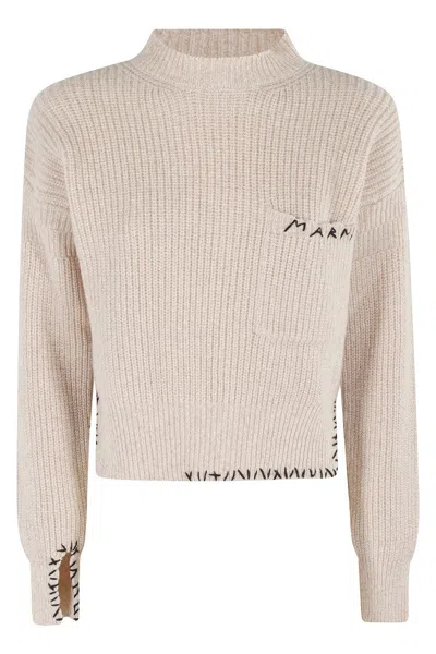 MARNI ASYMMETRICAL TURTLENECK SWEATER WITH RIBBED TEXTURE