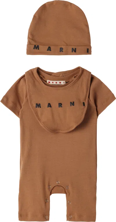 Marni Baby Brown Cotton Bodysuit Set