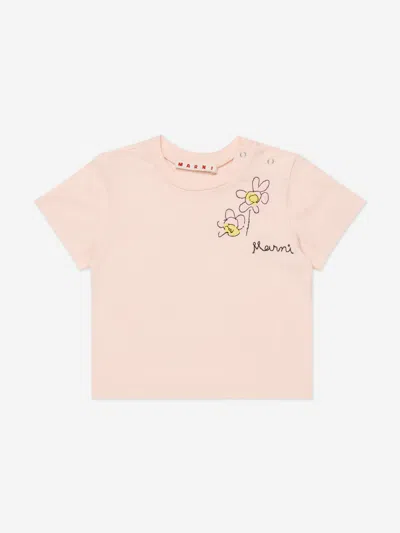 Marni Baby Girls Flower Logo T-shirt In Pink