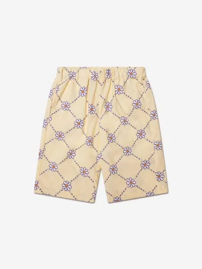 Marni Babies' Mp32b Trousers  Cream Trousers In Poplin With Allover Daisy Pattern In Yellow