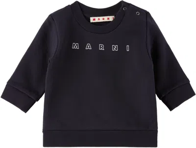 Marni Baby Navy Printed Logo Sweatshirt In 0m803