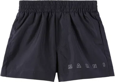 Marni Baby Navy Printed Logo Swim Shorts In 0m803