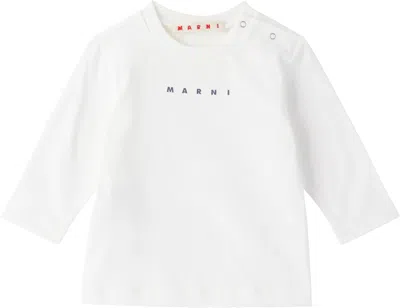 Marni Baby Off-white Long-sleeved Cotton Logo T-shirt