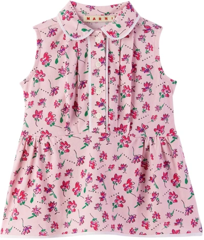 Marni Baby Pink Floral Dress In 0m340