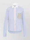 Marni Sapphire Blue Cotton Baby Shirt With Embroidered Front Pocket In Blue