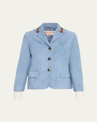 Marni Baby Suede Single-breasted Jacket In Sky