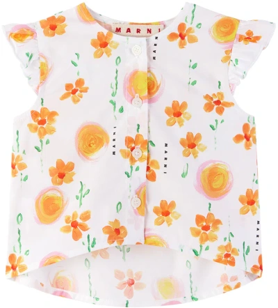Marni Baby White Floral Shirt In 0m100
