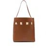 Marni Brown Structured Calfskin Shopping Bag With Ivory Details In Brown