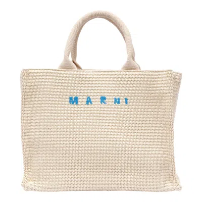 Marni Womens Silk White East-west Logo-embroidered Small Raffia Tote Bag In Neutral
