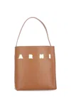 Marni Brown Structured Calfskin Shopping Bag With Ivory Details In Brown
