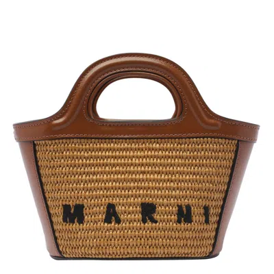 Marni Borsa Tropicalia In Pelle E Rafia Marrone In Brown