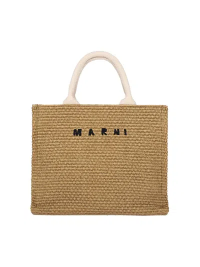 Marni Logo Small Tote Bag In Brown