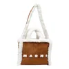 Marni Rectangular Shearling Trim Shoulder Bag In Brown
