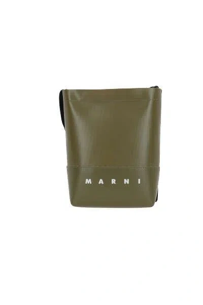 Marni Coated Canvas Crossbody Bag In Green