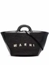 Marni Women Black Leather And Raffia Small Tropicalia Summer Handbag In Multicolor