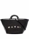 Marni Women Black Leather And Raffia Small Tropicalia Summer Handbag In Multicolor