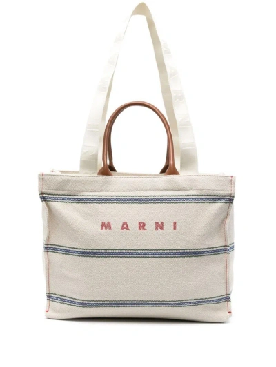 Marni Canvas Tote Bag In White