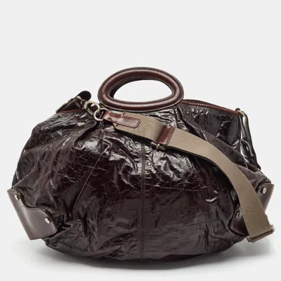 Pre-owned Marni Balloon Dark Brown Patent Leather Hobo