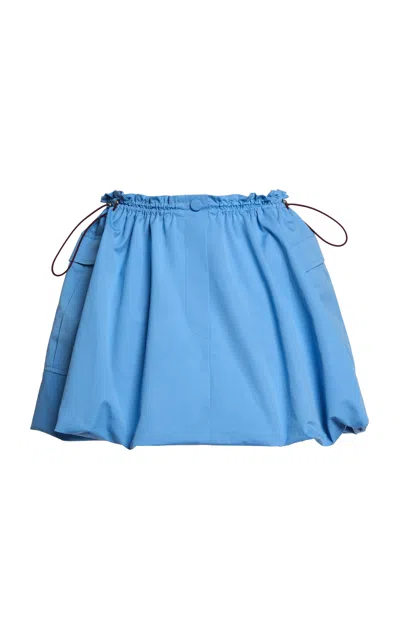 Marni Balloon Drawstring Cotton Woven Skirt In Blue