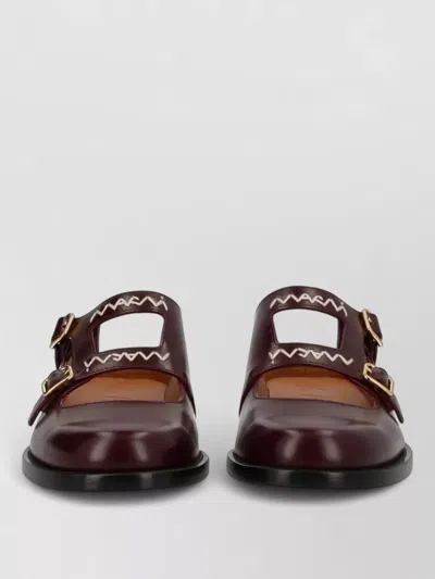 Marni Bambi 3.0 Moccasin Mules Cutout Embroidery In Burgundy