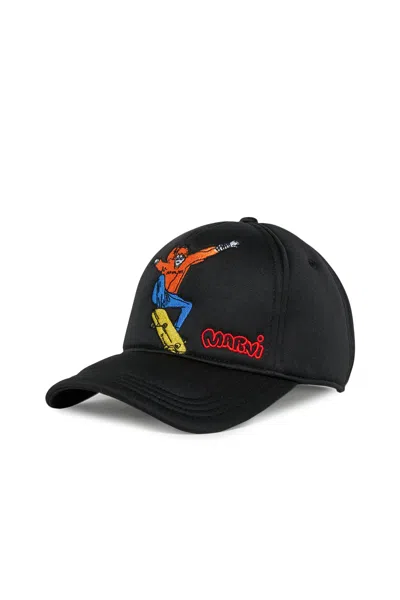 Marni Baseball Cap With Embroidered Logo In Black