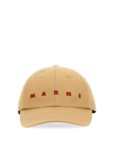Marni Logo-embroidered Cotton Baseball Cap In Beige