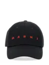 Marni Logo Cotton Baseball Cap In Black
