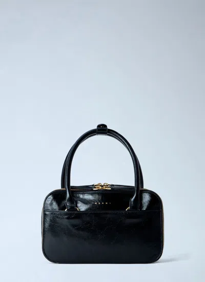 Marni Bauletto Small Leather Handbag In Black