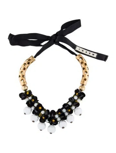 Pre-owned Marni Bead, Plastic & Ribbon Collar Necklace, 71.25" In Black