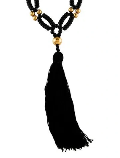 Pre-owned Marni Beaded & Ribbon Tassel Necklace, 90.75" In Black