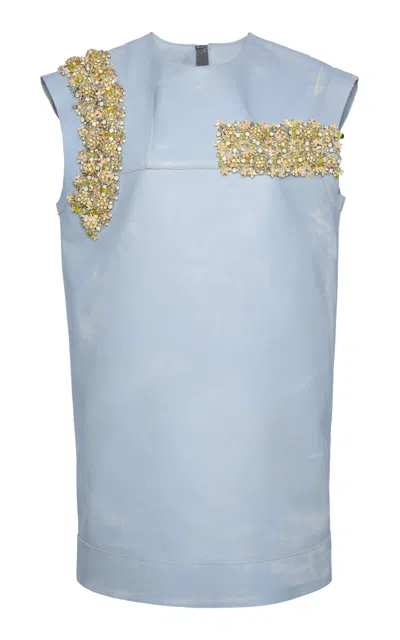 Marni Bead-embellished Leather Mini Dress In Blue