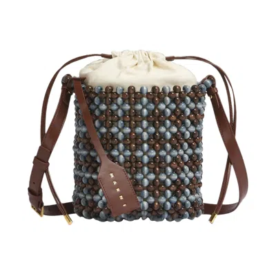 Pre-owned Marni Beads Bucket Bag 'denim/brunette' | Blue | Women's Size Onesize