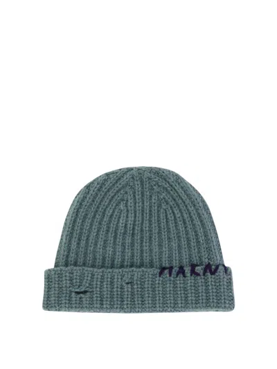 Marni Beanie With Embroidered Logo Hats In Light Blue