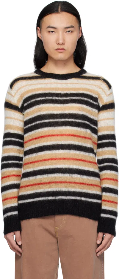 MARNI BEIGE & BLACK STRIPED BRUSHED MOHAIR SWEATER