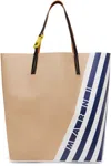 Marni Beige & Blue Stripes N/s Tote In Zo860