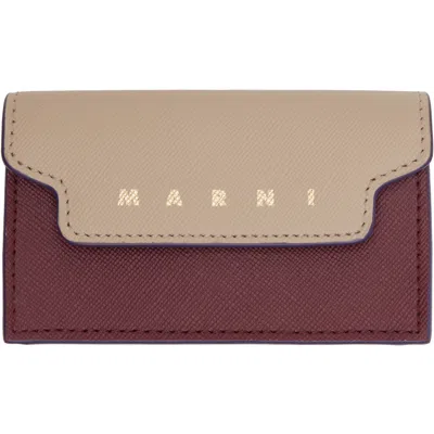 Marni Beige & Burgundy Saffiano Card Holder In Neutral