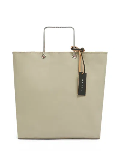 Marni Beige Canvas Shopper With Metal Handles In Pink